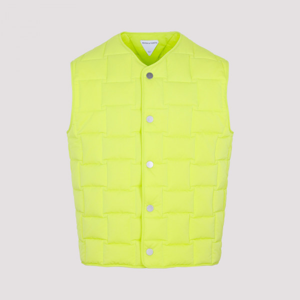 Shop Bottega Veneta Technical Nylon Intreccio Vest L In Lemon