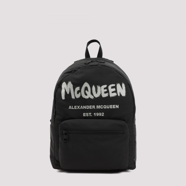 Alexander Mcqueen Graffiti Metropolitan Printed Backpack Unica In Black Off White