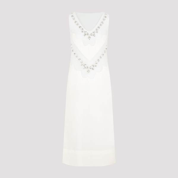 Shop Simone Rocha Embellished Feather Tie Slip Dress 4 In Cream Ivory