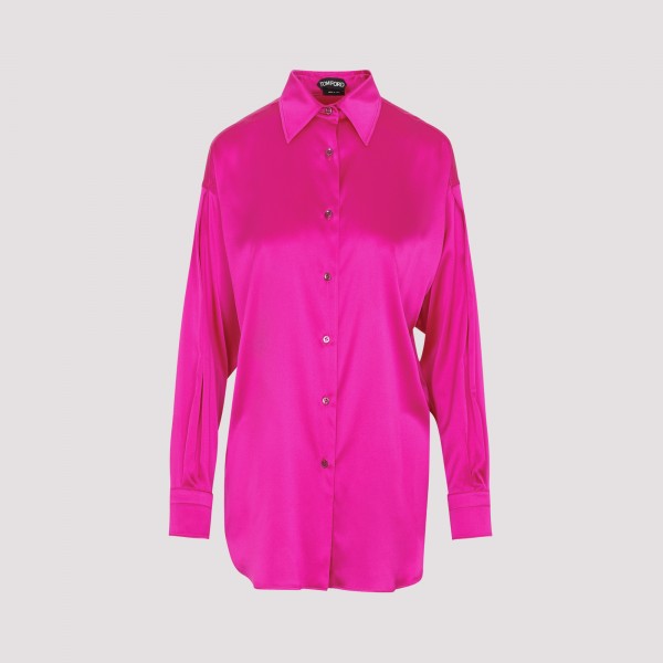 Shop Tom Ford Stretch Silk Satin Shirt 38 In Dp Hot Pink