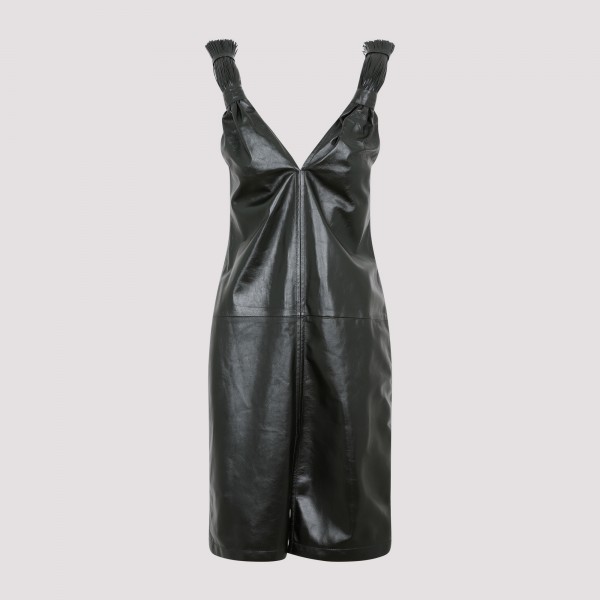 Shop Bottega Veneta Shiny Leather Tassel Dress 38 In Dark Green