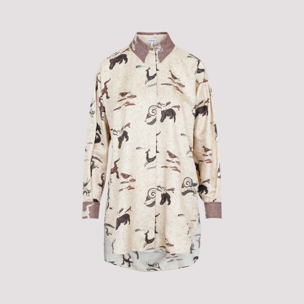 Shop Loewe Animal Oversize Shirt 36 In Light Beige Brown
