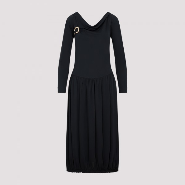 Shop Lanvin Ls Drape Midi Dress 36 In Black