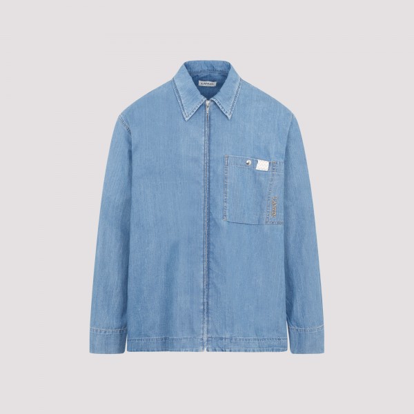 Shop Lanvin Collared Button-up Denim Shirt 48 In  Light Blue