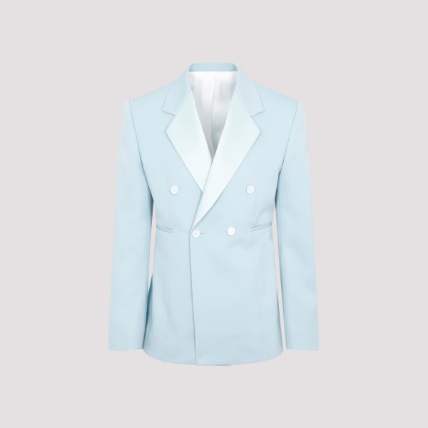 Shop Bottega Veneta Grain De Poudre Tuxedo Jacket 50 In Pale Blue