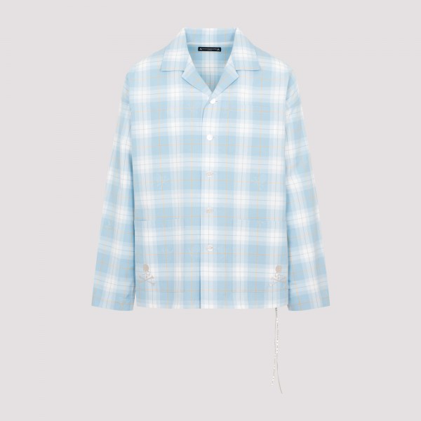 Shop Mastermind Open Collar Plaid Shirt S In Blue Base