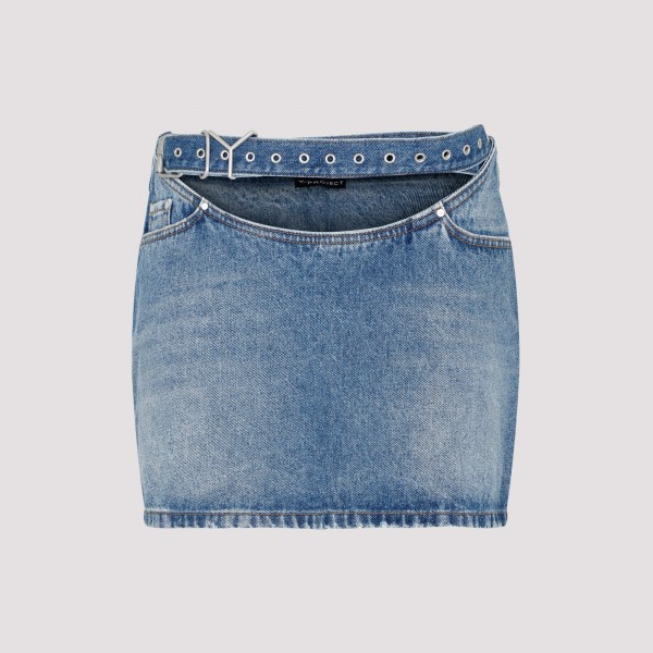 Shop Y/project Y Belt Arc Denim Mini Skirt 25 In Faded Blue
