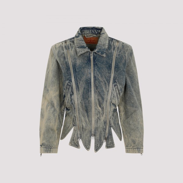 Shop Y/project Tudor Zip Denim Jacket 34 In Vintage Beige