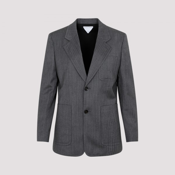 Shop Bottega Veneta Wool Chevron Jacket 40 In Grey Black