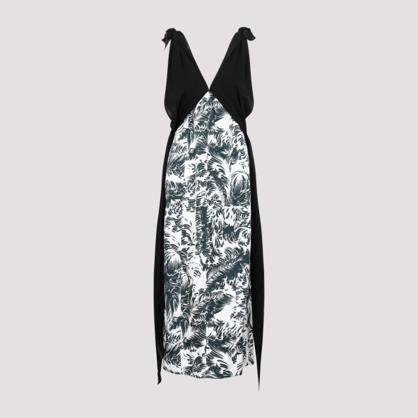 Shop Bottega Veneta Printed Silk Long Dress 40 In Black Chalk Inkwell