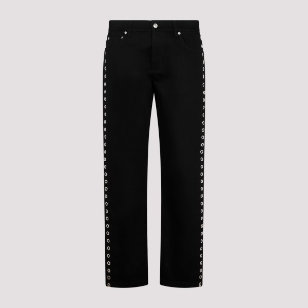 Shop Alexander Mcqueen Eyelet Cotton Jeans 50 In Black