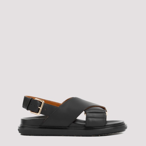 Shop Marni Calf Leather Crisscross Sandal 37+ In N Black