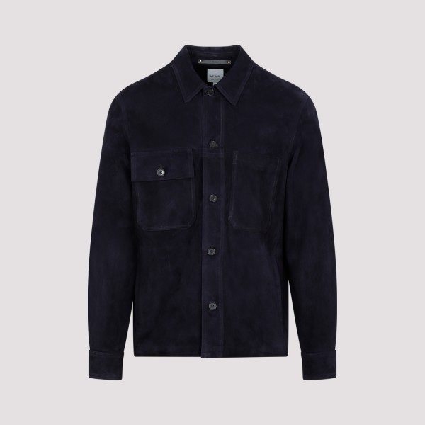Shop Paul Smith Suede Leather Shirt L In Dark Navy