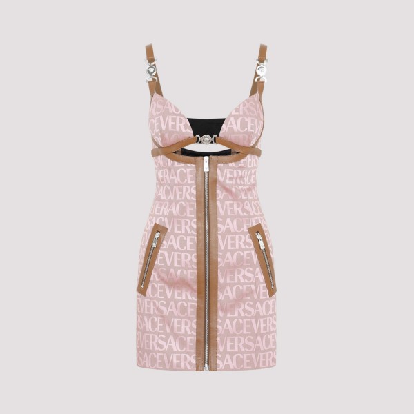 Shop Versace Canvas Logo Mini Dress 38 In Pl Pale Pink Beige