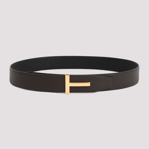 Shop Tom Ford Grained Calf Leather Belt 90 In Bn Brown Black