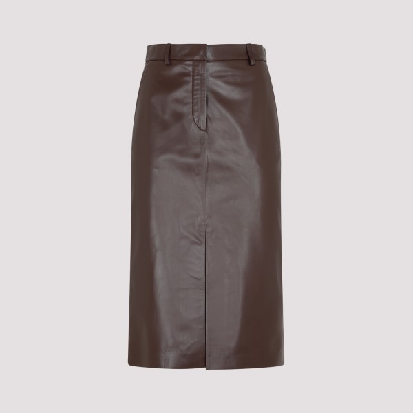 Shop Lanvin Leather Straight Slit Skirt 36 In Cocoa