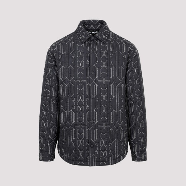 Shop Palm Angels All Monogram Quilted Overshirt M In Anthracite
