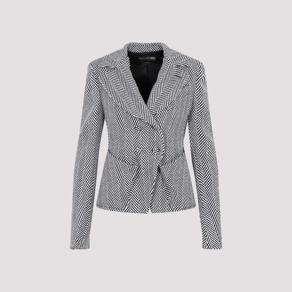 Shop Tom Ford Chevron Fitted Jacket 40 In Zlbaw Black White