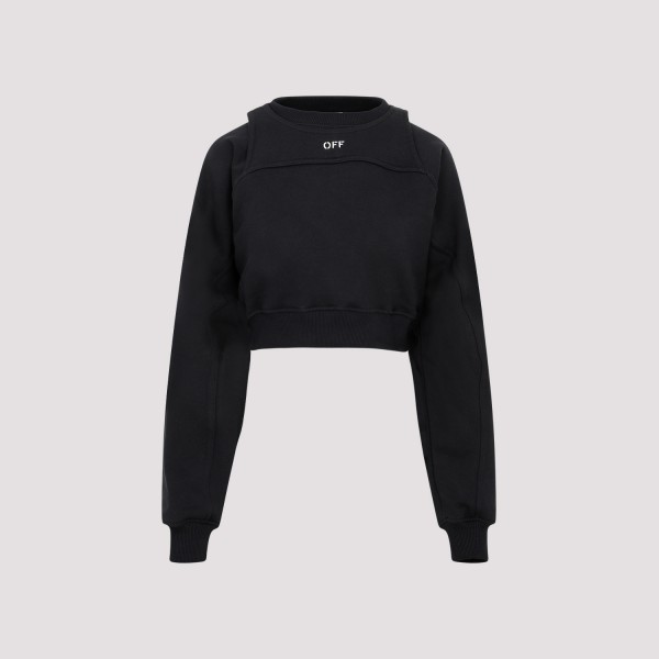 Shop Off-white Off White Off Stamp Round Crop Crewneck Sweater Xs In Black White
