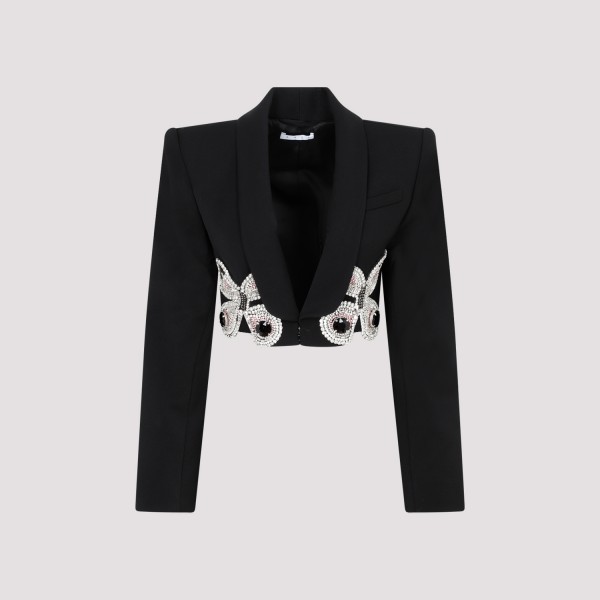 Shop Area Embroidered Butterfly Cropped Blazer 4 In Black