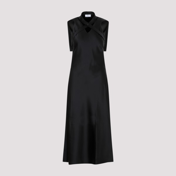 Shop Off-white Off White Satin Buckle Long Dress 40 In Black