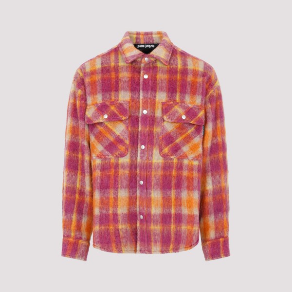 Palm Angels Brushed Wool Check Shirt 50 In Burgundy