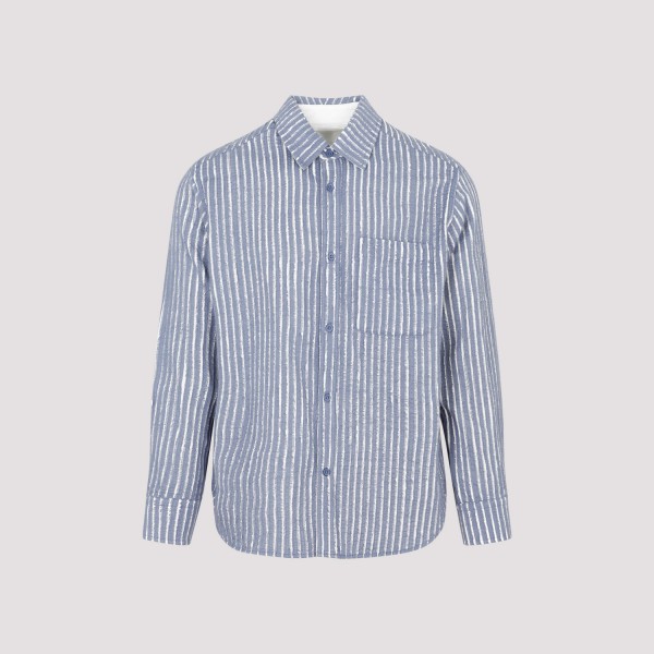 Shop Craig Green Hand-frayed Stripe Shirt S In Blue Chalk