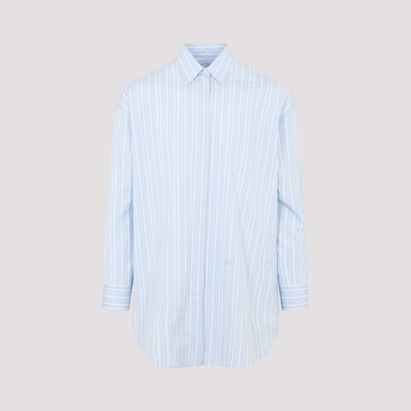 Shop Off-white Stripe Poplin Round Zip Shirt 40 In Light Blue