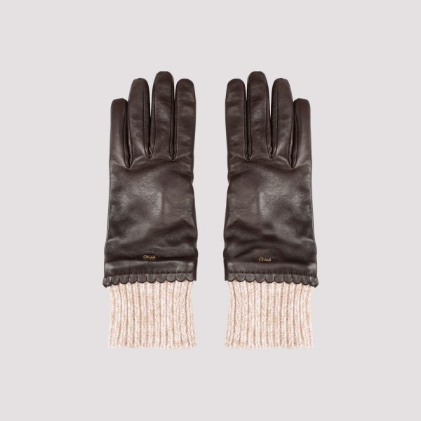 Chloé Brown Leather Jamie Gloves In Nude & Neutrals