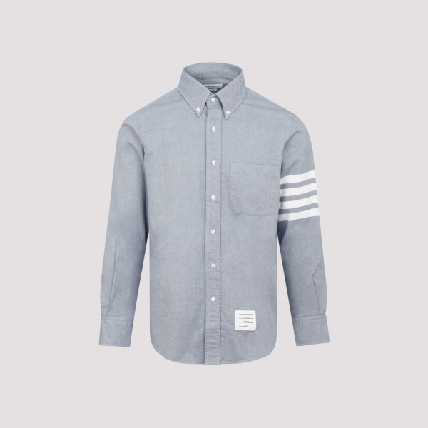 Shop Thom Browne Straigth Fit Flannel Shirt 3 In Light Blue