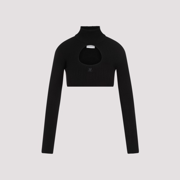Shop Courrèges Courreges Circle Mockneck Cropped Sweater M In Black