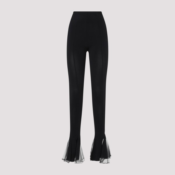 Shop Nensi Dojaka Fitted Sheer Frilled Hem Trousers Xs In Black