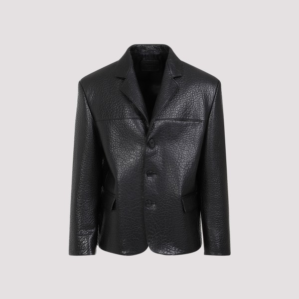 Shop Prada Leather Jacket 46 In F Nero