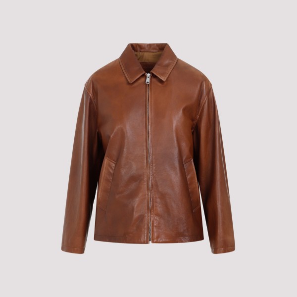 Shop Prada Lamb Leather Jacket 40 In Fbw Palissandro