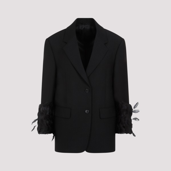 Shop Prada Single-breasted Wool Jacket With Feather Trim 40 In F Nero