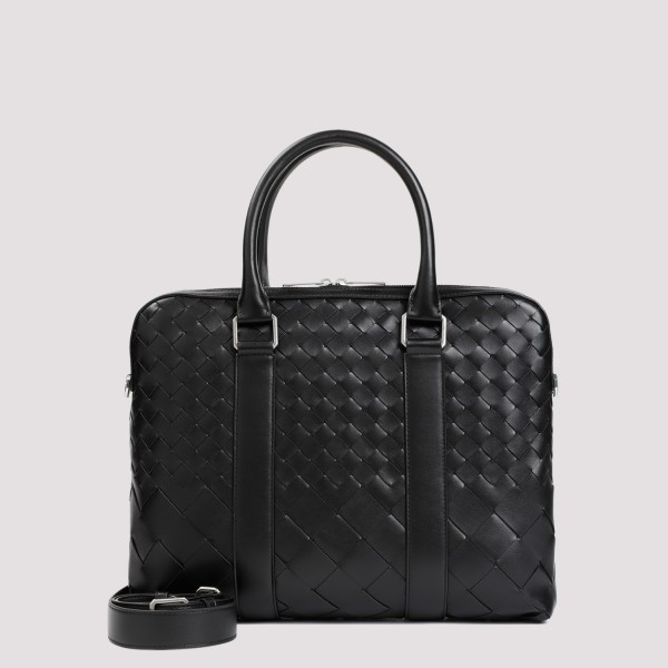 Shop Bottega Veneta Calf Leather Handbag Unica In Black Silver