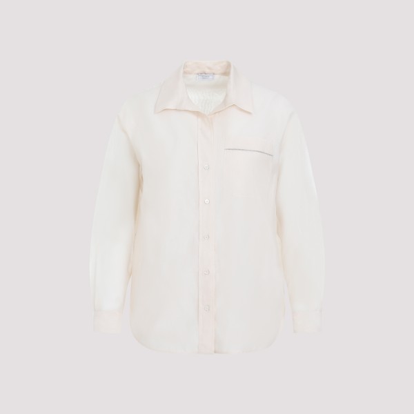 Shop Peserico Linen Shirt With Pocket 40 In Beige