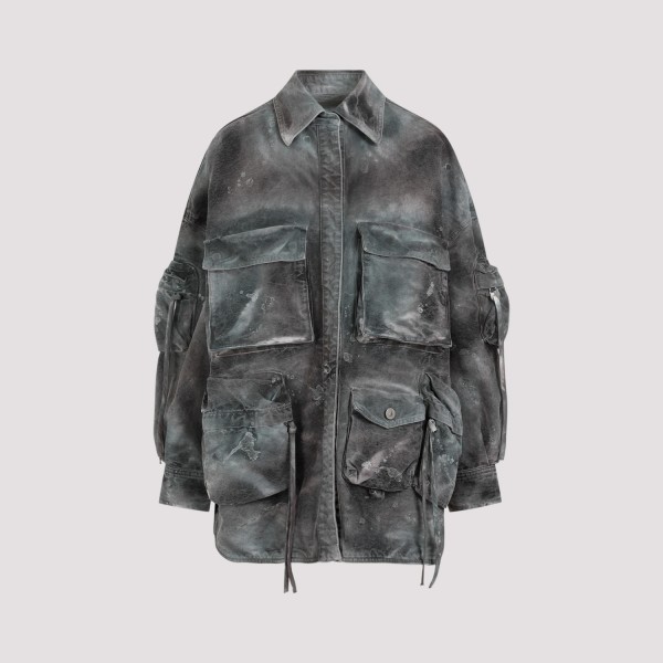 Shop Attico The  Fern Short Coat 38 In Stained Greencamouflage