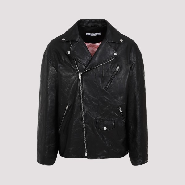 Shop Acne Studios Lamb Leather Jacket 50 In Black