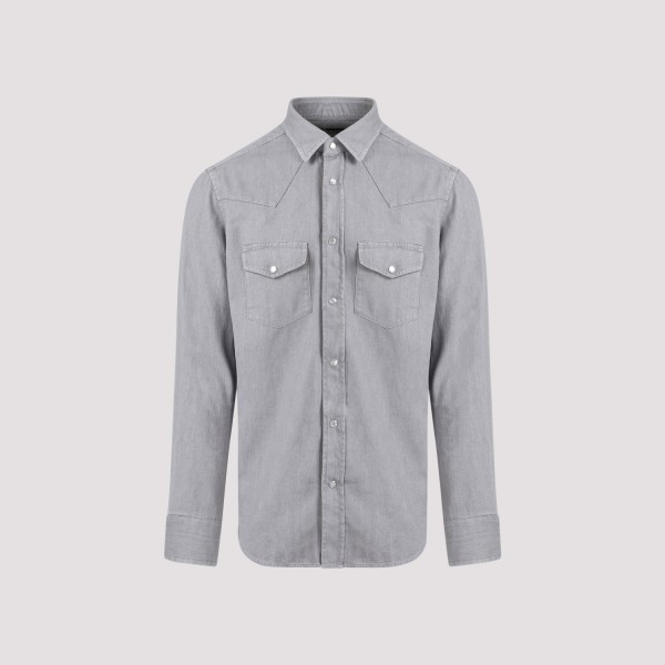 Shop Tom Ford Denim Western Shirt 41 In Ig Washed Grey