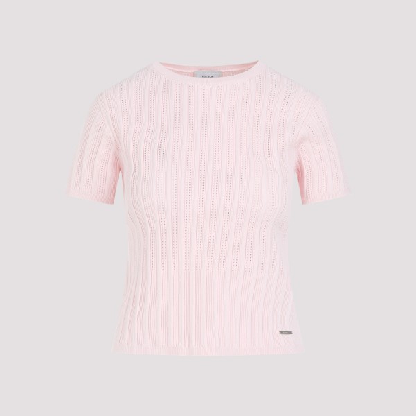 Shop Erdem Short Sleeve Crew Neck Knit Top M In Shell Pink