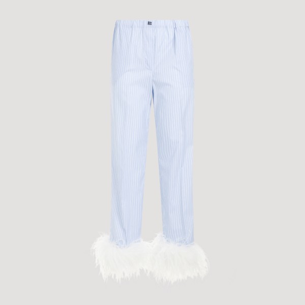 Shop Miu Miu Cotton Pants 42 In Fx Cielo Bianco