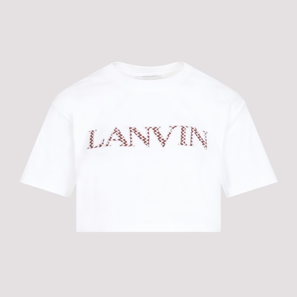 Shop Lanvin Curb Embroidered Cropped T-shirt M In Optic White