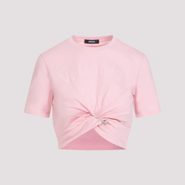 Shop Versace Cropped Logo T-shirt 38 In Pr Pale Pink