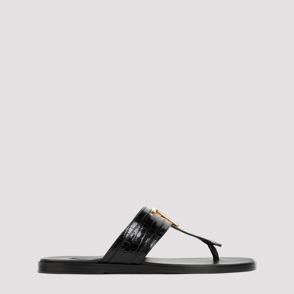 Shop Tom Ford Leather Flat Sandals 11 In N Black