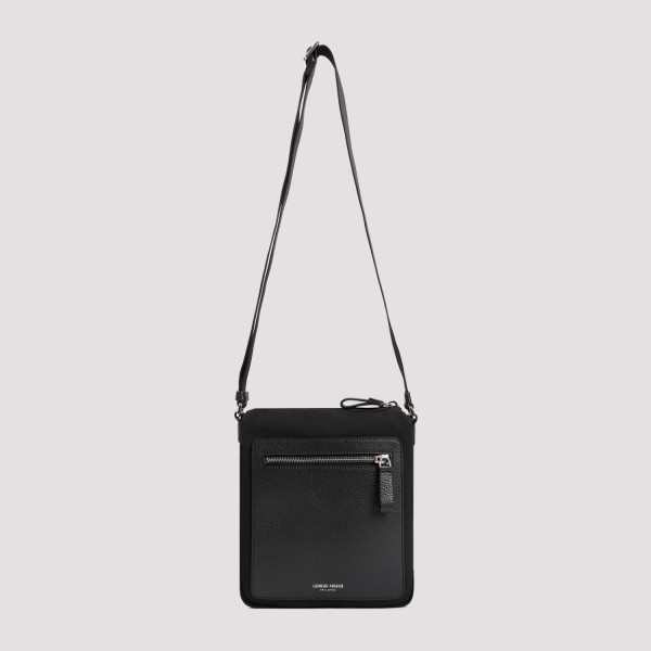 Shop Giorgio Armani Grained Leather Shoulder Bag Unica In Nero