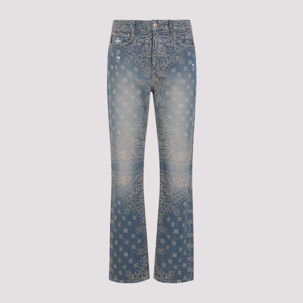 Shop Amiri Bandana Jacquard Straight Jeans 33 In Crafted Indigo