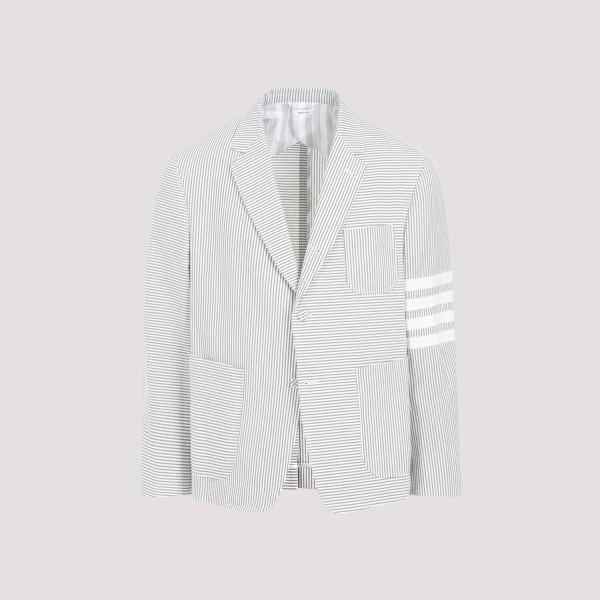 Shop Thom Browne Seersucker Jacket 5 In Med Grey
