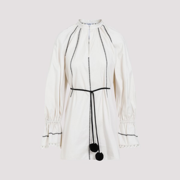 Shop Max Mara Rive Cotton Mini Dress 38 In Bianco Tela
