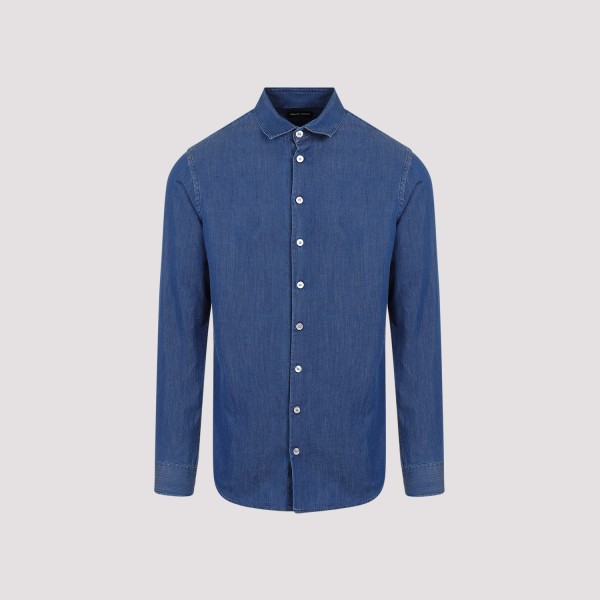 Shop Giorgio Armani Shirt 52 In Ubn Blu Denim Medio